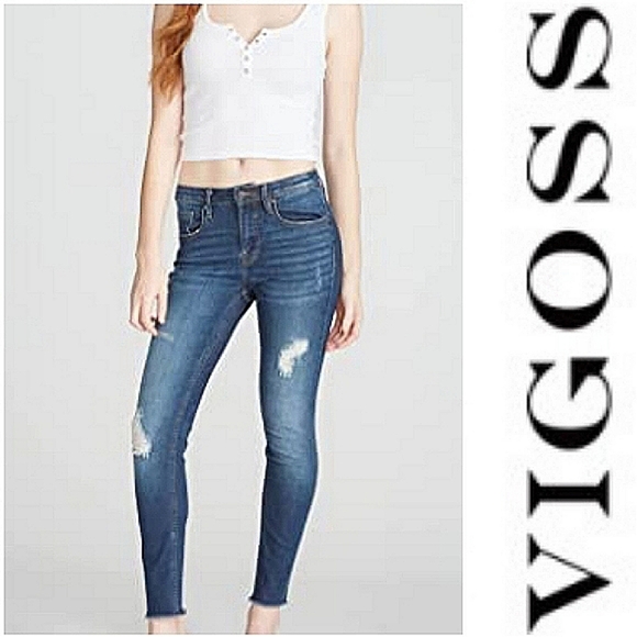 Vigoss Jagger Skinny-Destructed Raw Hem Ankle Jeans - Picture 1 of 12
